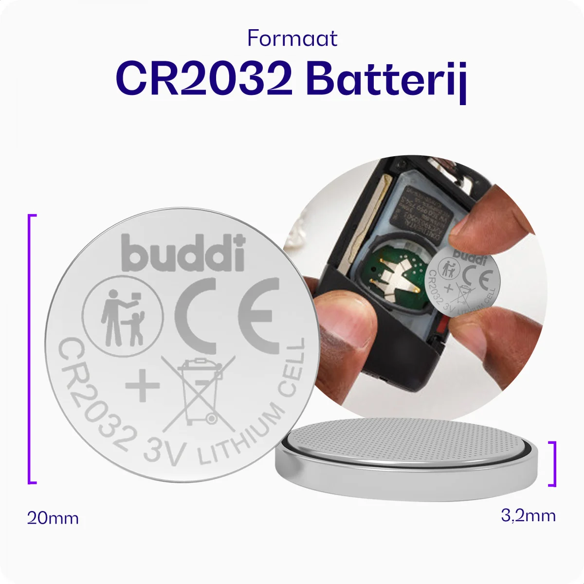 Buddi CR2032 Lithium Knoopcel Batterij 210mh / 3V (5 Pack afbeelding 2