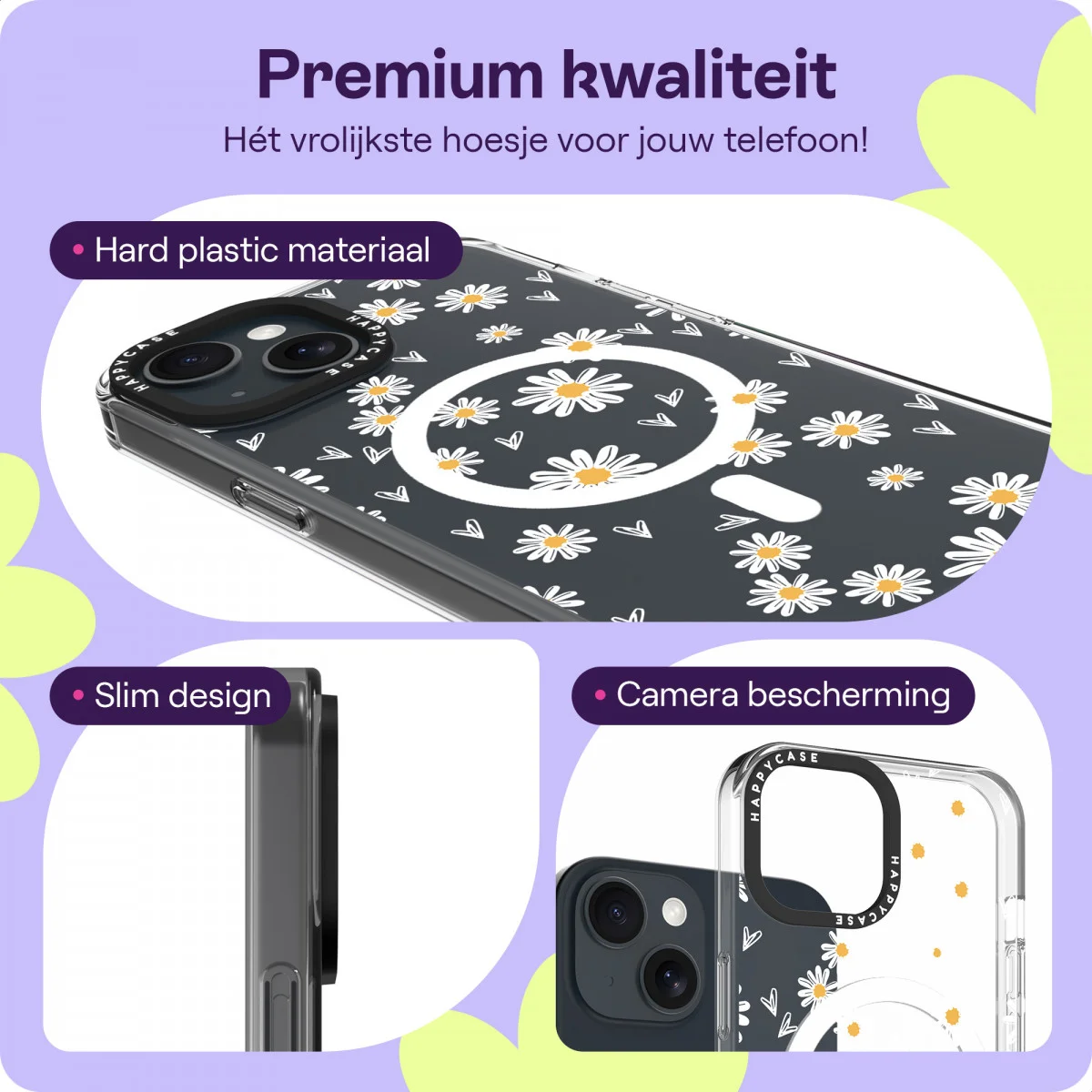 HappyCase Joy Apple iPhone 14 / 13 Hoesje MagSafe Back Cover Daisy Hearts afbeelding 3