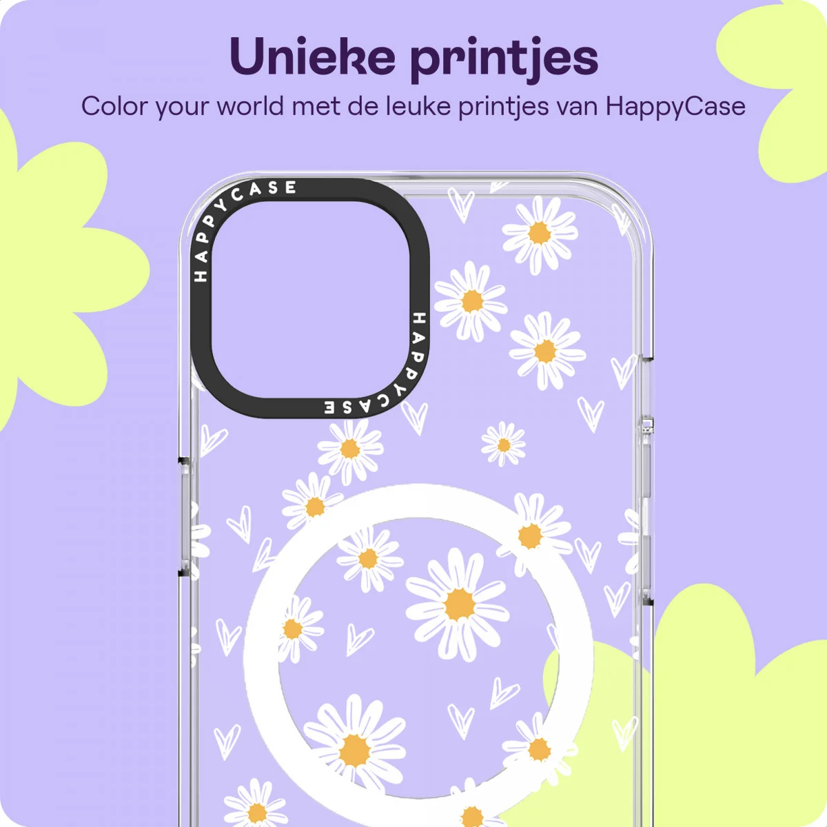 HappyCase Joy Apple iPhone 14 / 13 Hoesje MagSafe Back Cover Daisy Hearts afbeelding 4