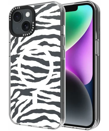 HappyCase Joy Apple iPhone 14 / 13 Hoesje MagSafe Back Cover Silver Zebra Hoesjes