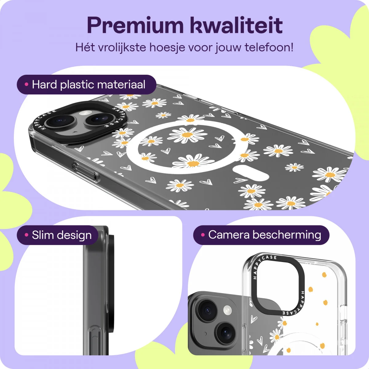 HappyCase Joy Apple iPhone 15 Hoesje MagSafe Back Cover Daisy Hearts afbeelding 3