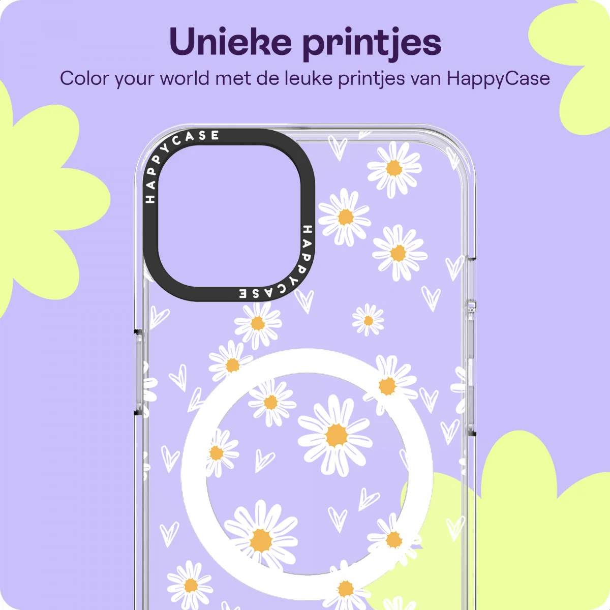 HappyCase Joy Apple iPhone 15 Hoesje MagSafe Back Cover Daisy Hearts afbeelding 4