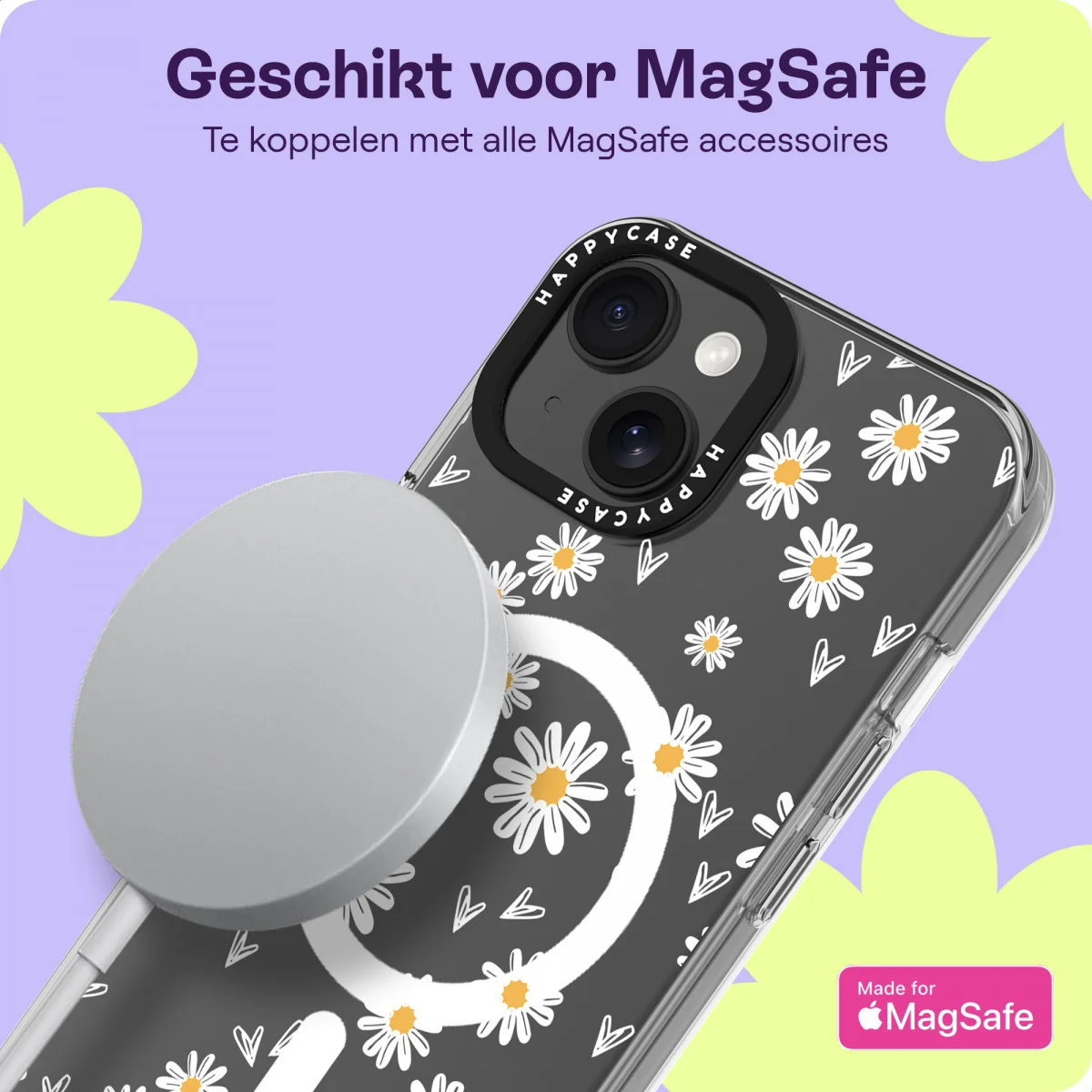 HappyCase Joy Apple iPhone 15 Hoesje MagSafe Back Cover Daisy Hearts afbeelding 5