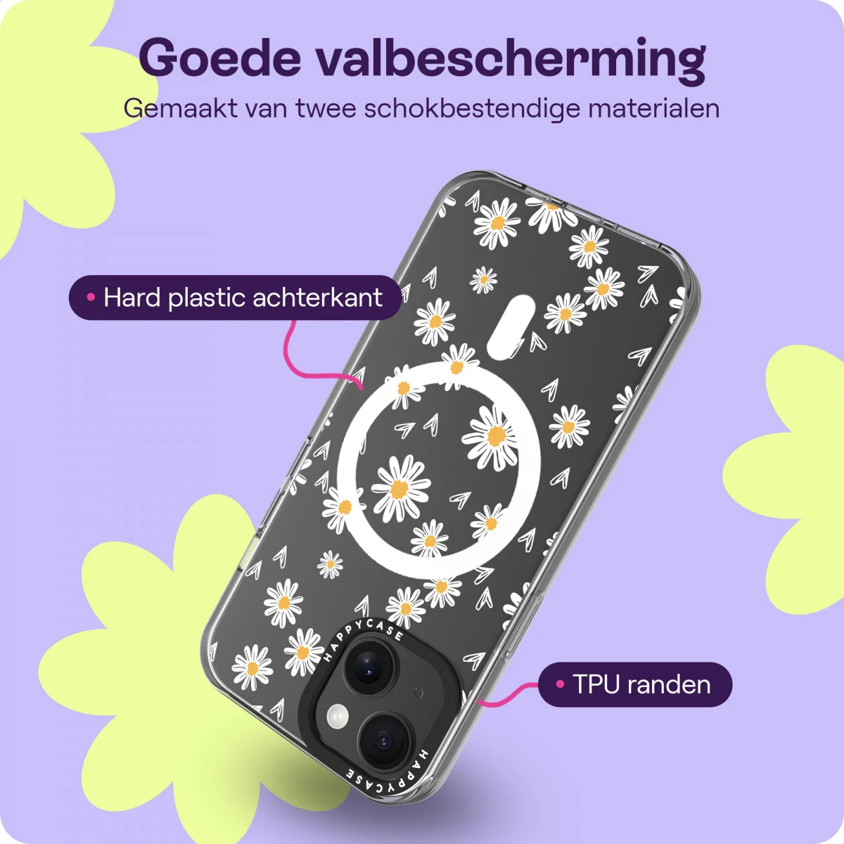 HappyCase Joy Apple iPhone 15 Hoesje MagSafe Back Cover Daisy Hearts afbeelding 6