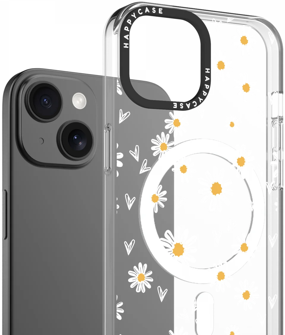 HappyCase Joy Apple iPhone 15 Hoesje MagSafe Back Cover Daisy Hearts afbeelding 2