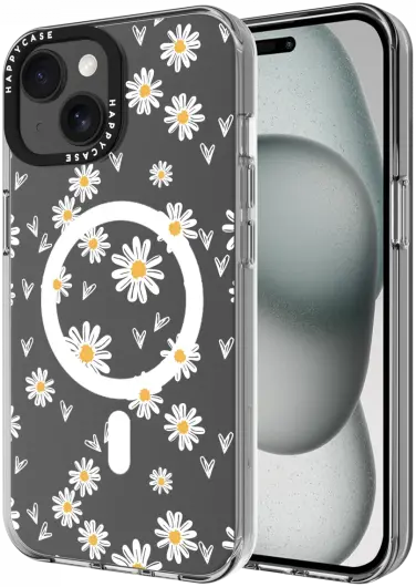HappyCase Joy Apple iPhone 15 Hoesje MagSafe Back Cover Daisy Hearts afbeelding 1