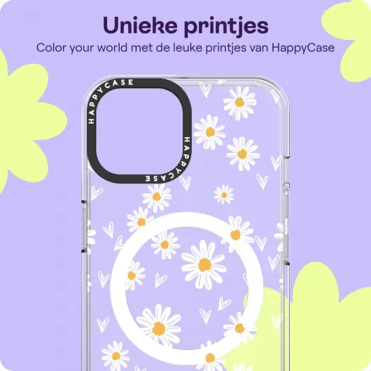 HappyCase Joy Apple iPhone 15 Hoesje MagSafe Back Cover Daisy Hearts afbeelding 4