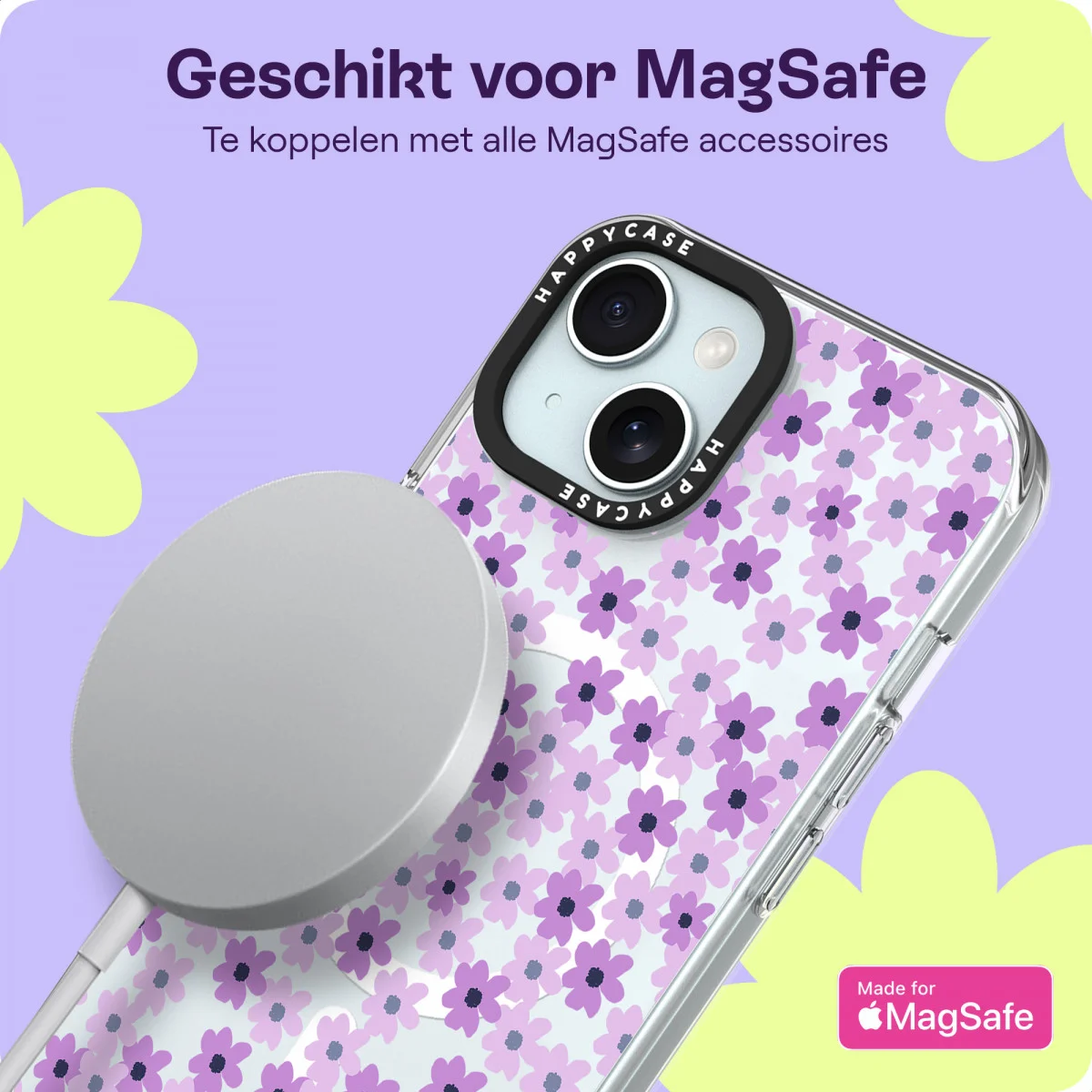 HappyCase Joy Apple iPhone 15 Hoesje MagSafe Back Cover Purple Floral afbeelding 5