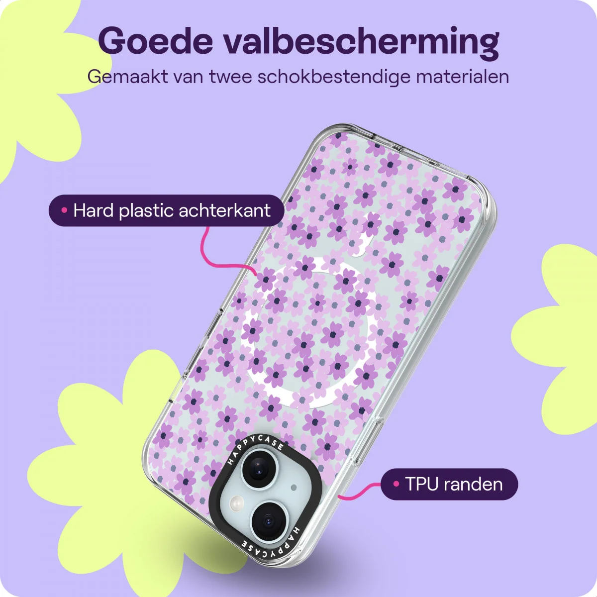 HappyCase Joy Apple iPhone 15 Hoesje MagSafe Back Cover Purple Floral afbeelding 6