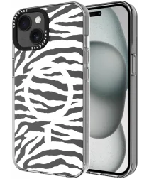 HappyCase Joy Apple iPhone 15 Hoesje MagSafe Back Cover Silver Zebra