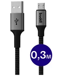 Buddi Flex USB-A naar Micro-USB Kabel 12W Fast Charge 30CM Zwart afbeelding
