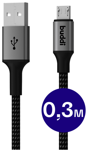 Buddi Flex USB-A naar Micro-USB Kabel 12W Fast Charge 30CM Zwart afbeelding 1