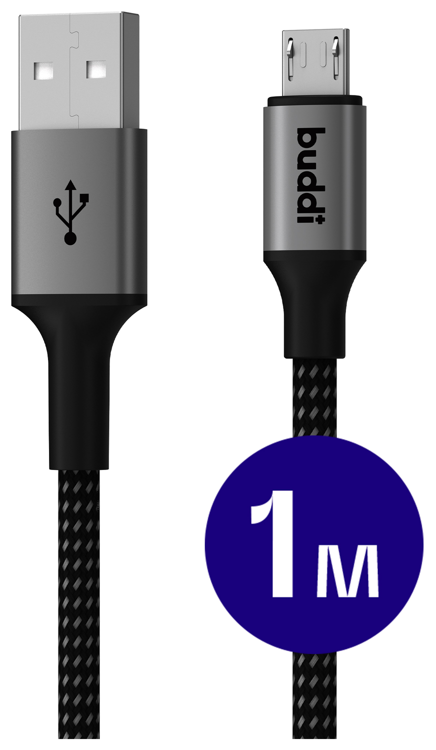Buddi Flex USB-A naar Micro-USB Kabel 12W Fast Charge 1M Zwart afbeelding 1