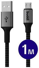 Buddi Flex USB-A naar Micro-USB Kabel 12W Fast Charge 1M Zwart