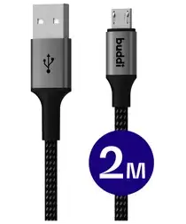 Buddi Flex USB-A naar Micro-USB Kabel 12W Fast Charge 2M Zwart afbeelding