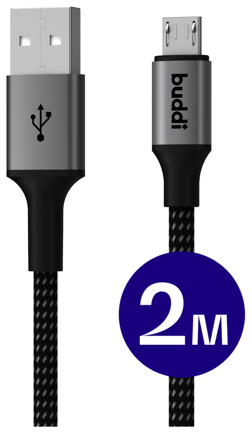Buddi Flex USB-A naar Micro-USB Kabel 12W Fast Charge 2M Zwart afbeelding 1