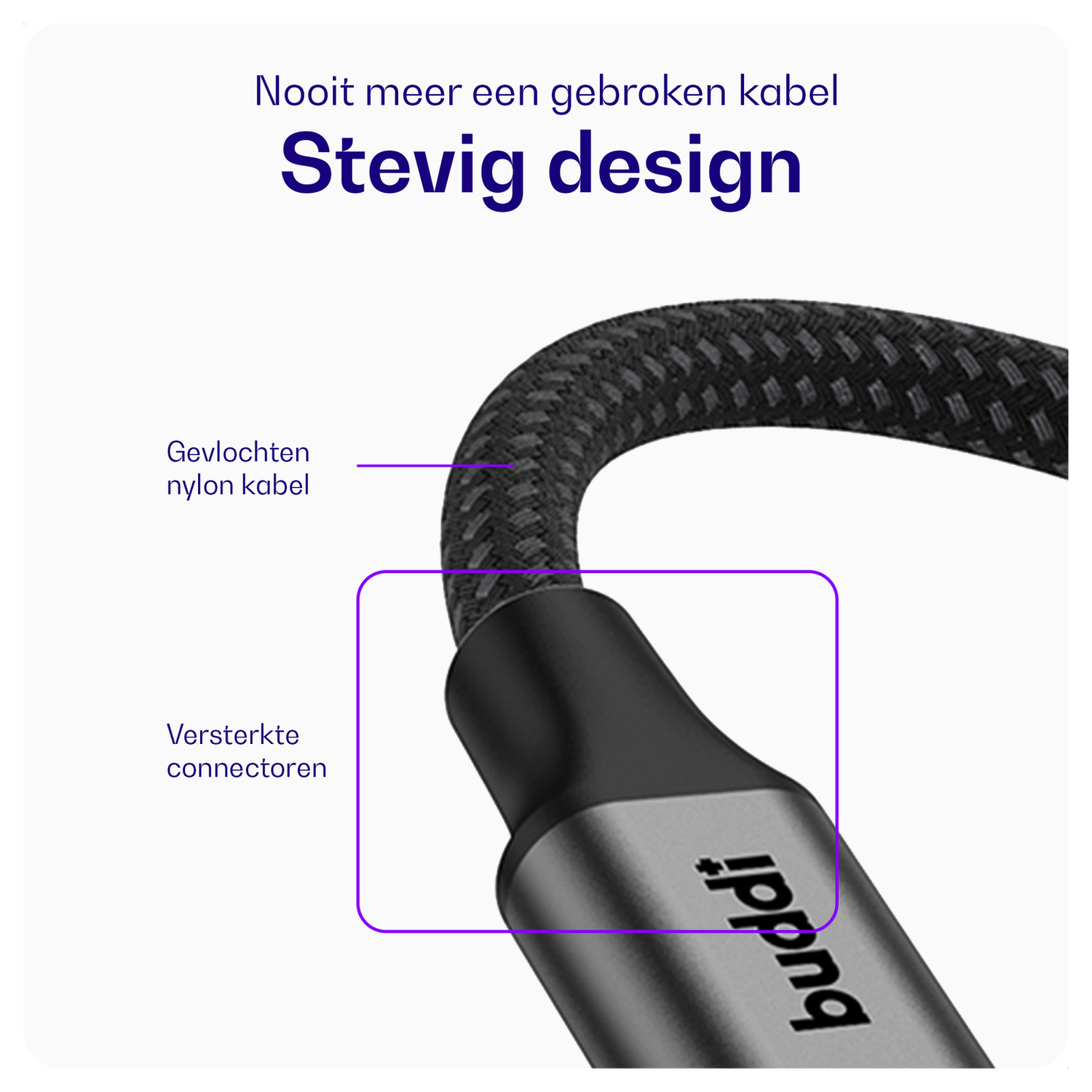 Buddi Flex USB-A naar Micro-USB Kabel 12W Fast Charge 2M Zwart afbeelding 2