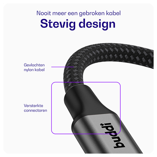 Buddi Flex USB-A naar Micro-USB Kabel 12W Fast Charge 2M Zwart afbeelding 2