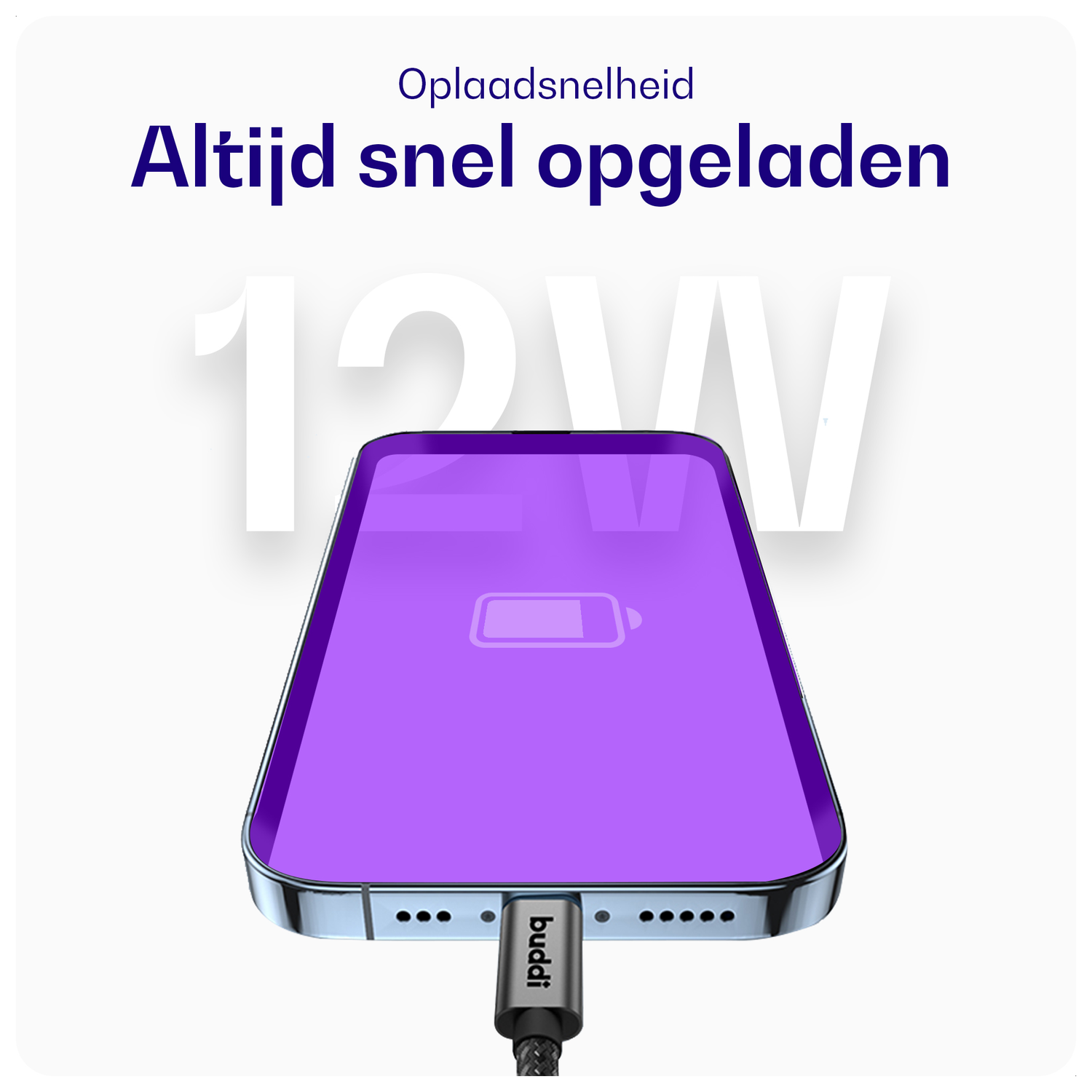 Buddi Flex USB-A naar Lightning Krulsnoer Kabel 12W Fast Charge 1M Zwart afbeelding 4