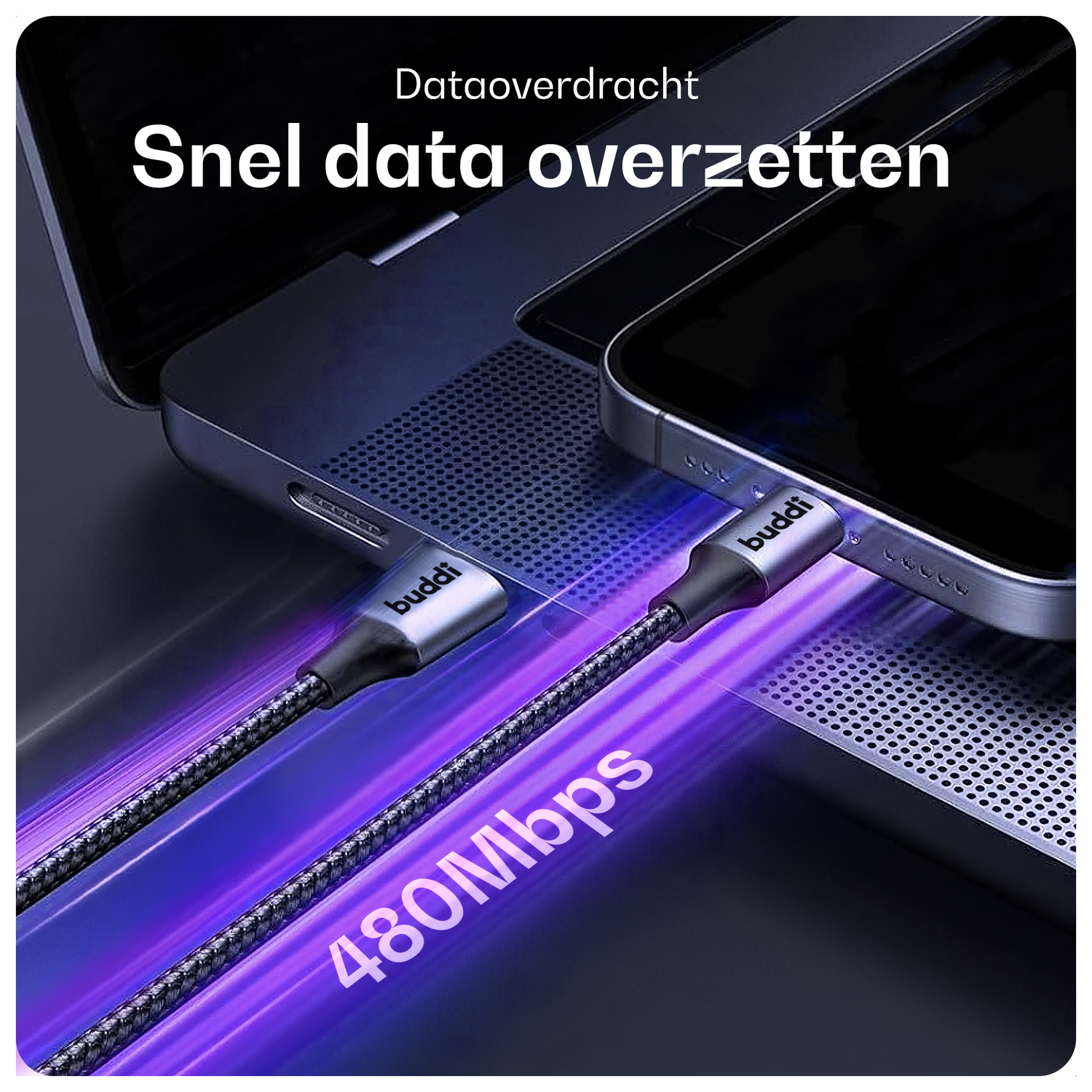 Buddi Flex USB-A naar Lightning Krulsnoer Kabel 12W Fast Charge 1M Zwart afbeelding 6
