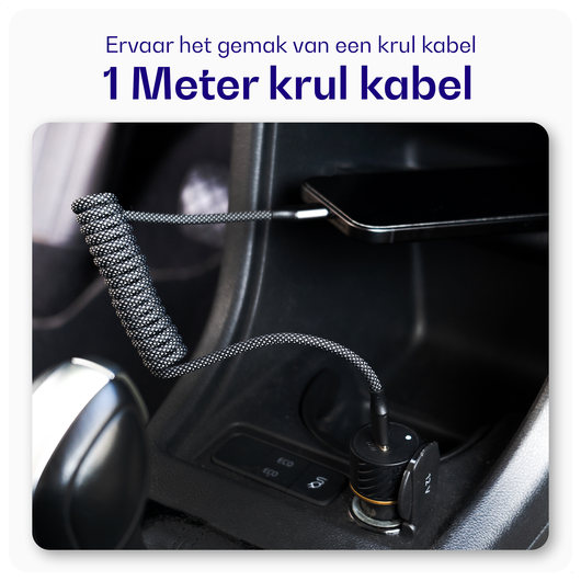 Buddi Flex USB-A naar Lightning Krulsnoer Kabel 12W Fast Charge 1M Zwart afbeelding 2