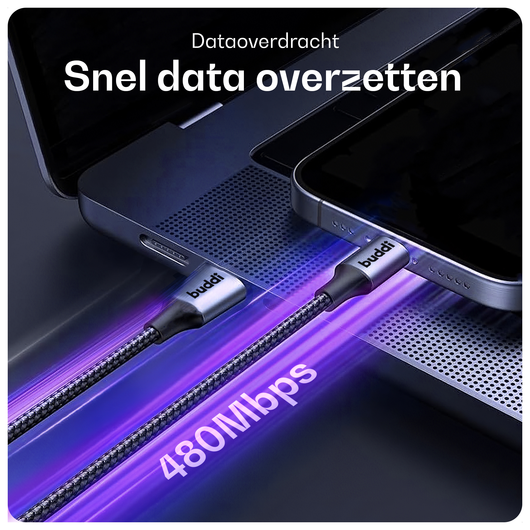 Buddi Flex USB-A naar Lightning Krulsnoer Kabel 12W Fast Charge 1M Zwart afbeelding 6