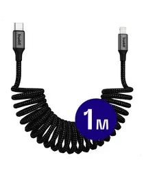 Buddi Flex USB-C naar Lightning Krulsnoer Kabel 12W Fast Charge 1M Zwart afbeelding