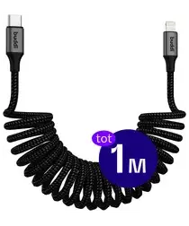 Buddi Flex USB-C naar Lightning Krulsnoer Kabel 12W Fast Charge 1M Zwart afbeelding