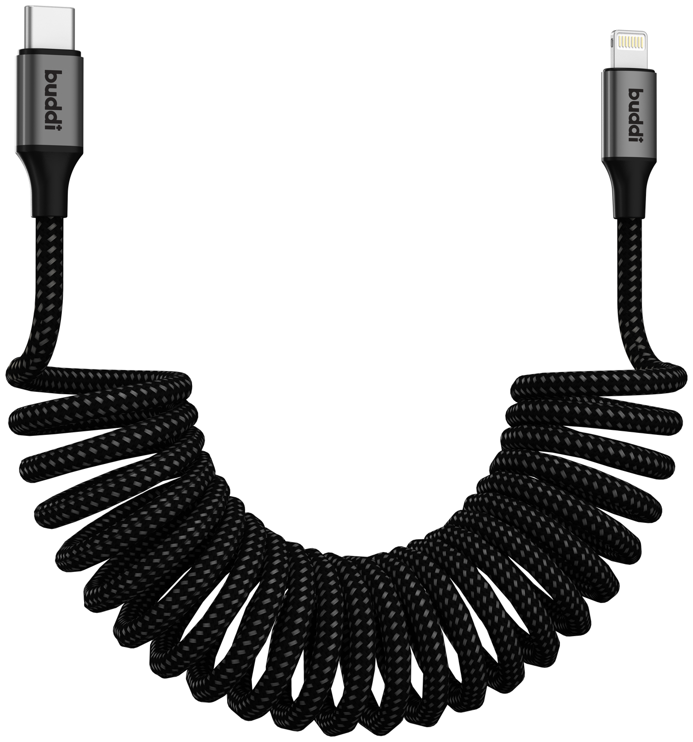 Buddi Flex USB-C naar Lightning Krulsnoer Kabel 12W Fast Charge 1M Zwart afbeelding 11