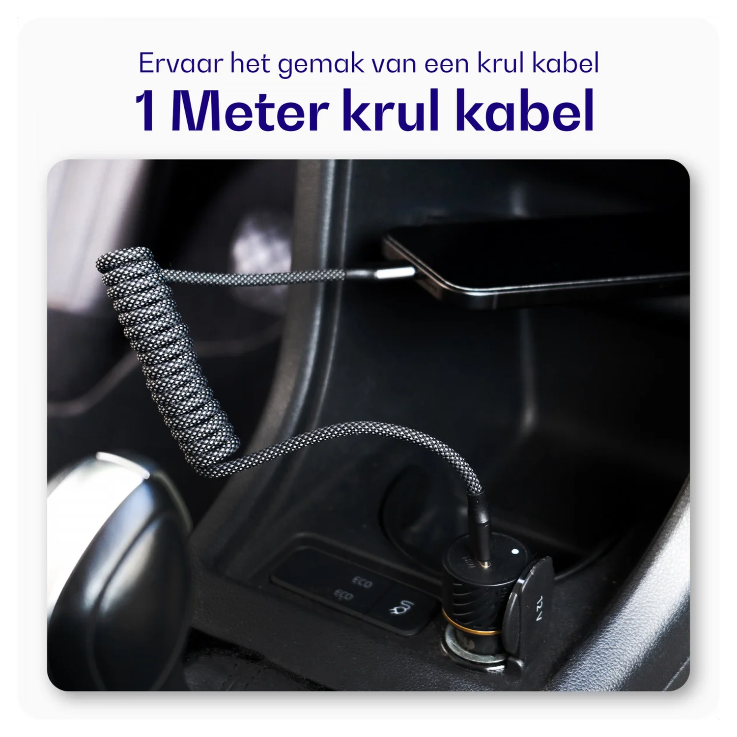 Buddi Flex USB-C naar Lightning Krulsnoer Kabel 12W Fast Charge 1M Zwart afbeelding 2
