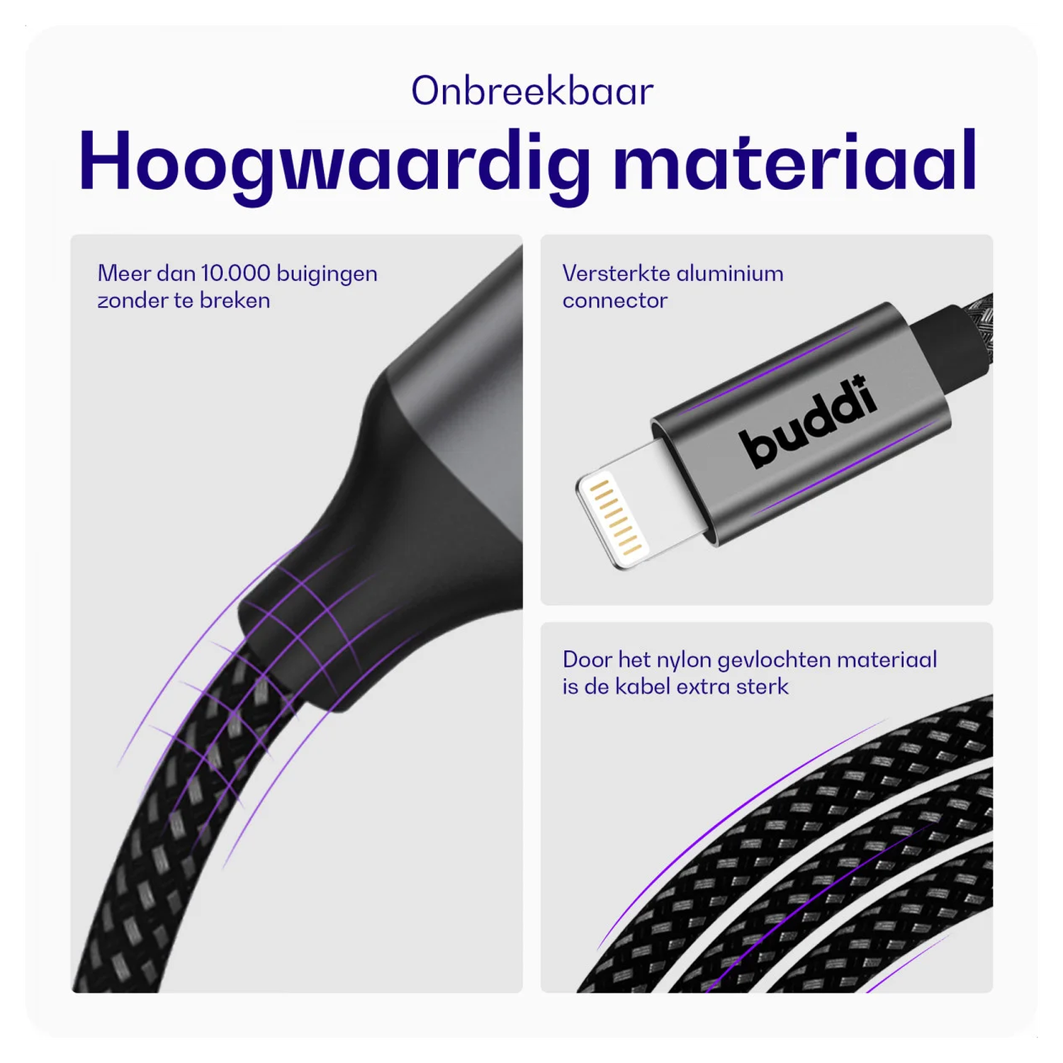 Buddi Flex USB-C naar Lightning Krulsnoer Kabel 12W Fast Charge 1M Zwart afbeelding 5