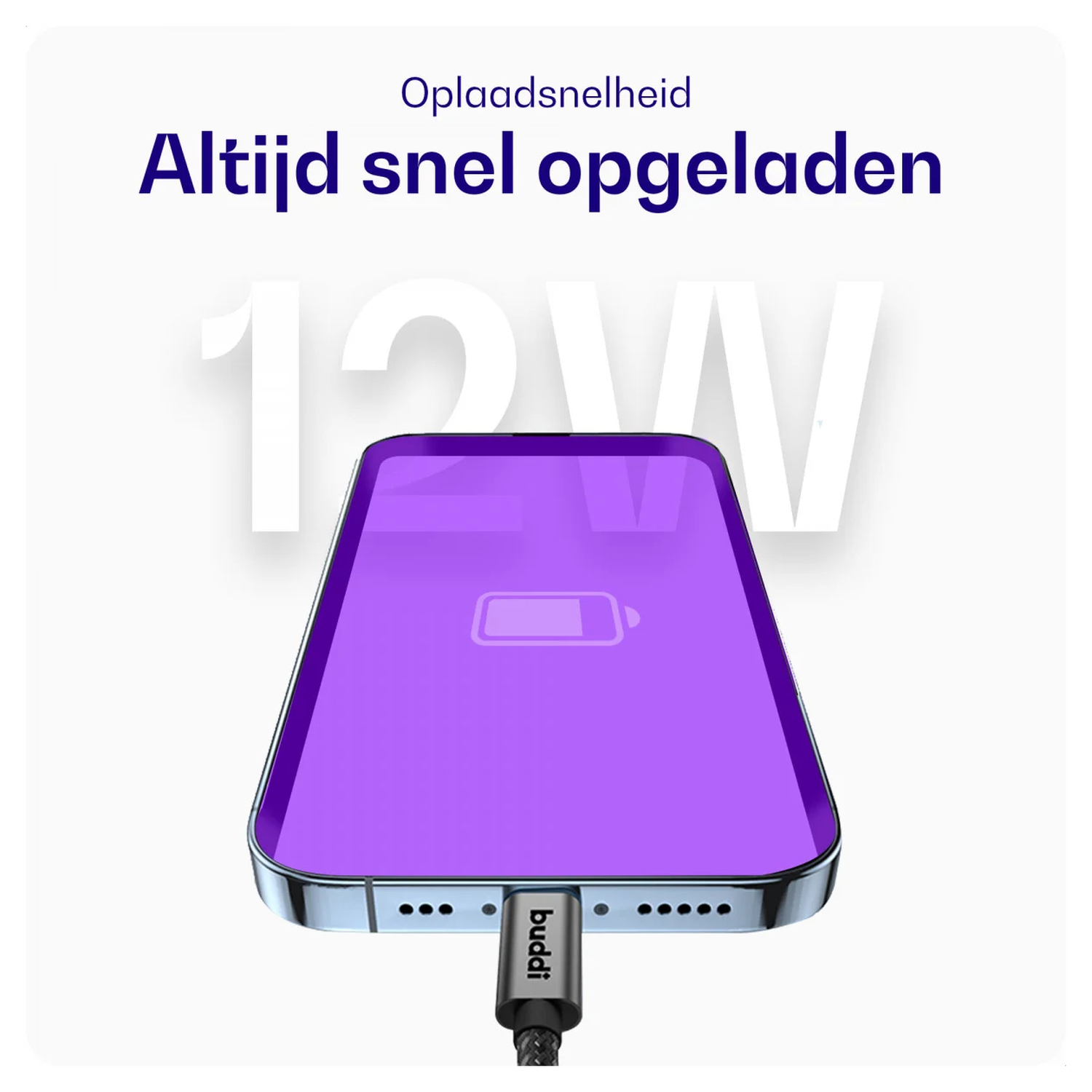 Buddi Flex USB-C naar Lightning Krulsnoer Kabel 12W Fast Charge 1M Zwart afbeelding 6