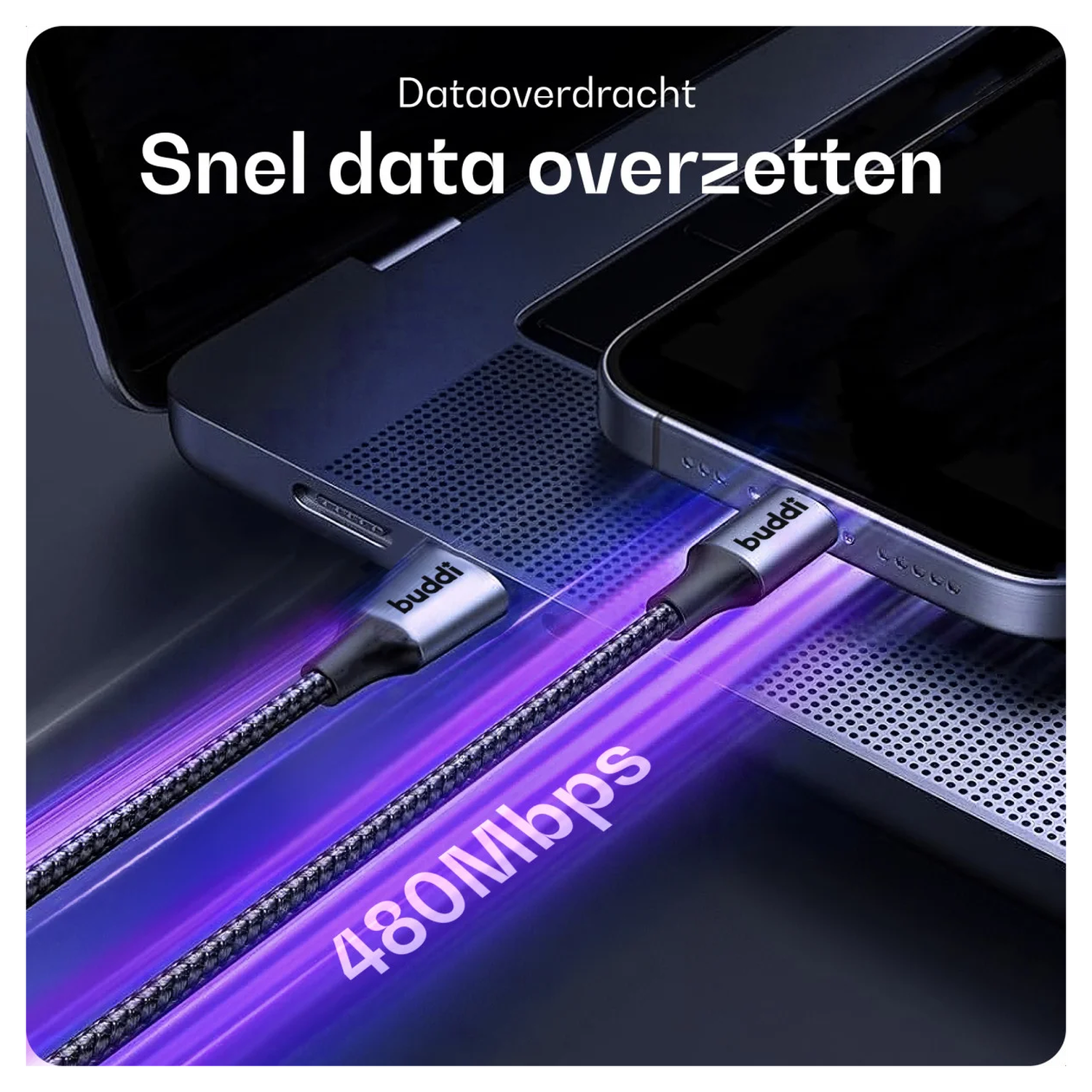 Buddi Flex USB-C naar Lightning Krulsnoer Kabel 12W Fast Charge 1M Zwart afbeelding 7