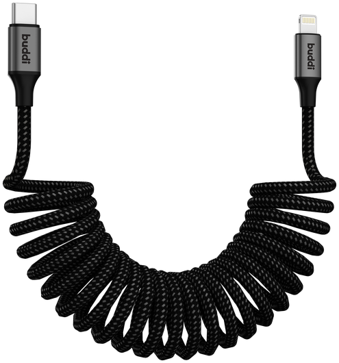 Buddi Flex USB-C naar Lightning Krulsnoer Kabel 12W Fast Charge 1M Zwart afbeelding 11
