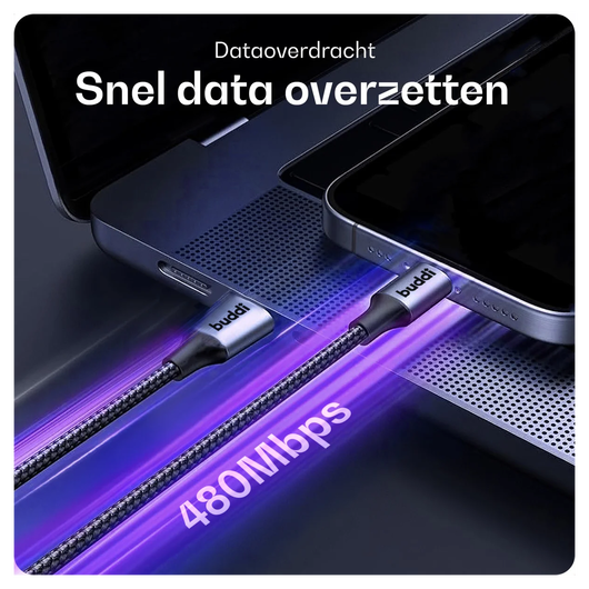 Buddi Flex USB-C naar Lightning Krulsnoer Kabel 12W Fast Charge 1M Zwart afbeelding 7