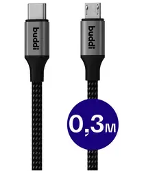 Buddi Flex USB-C naar Micro-USB Kabel 12W Fast Charge 30cm Zwart afbeelding