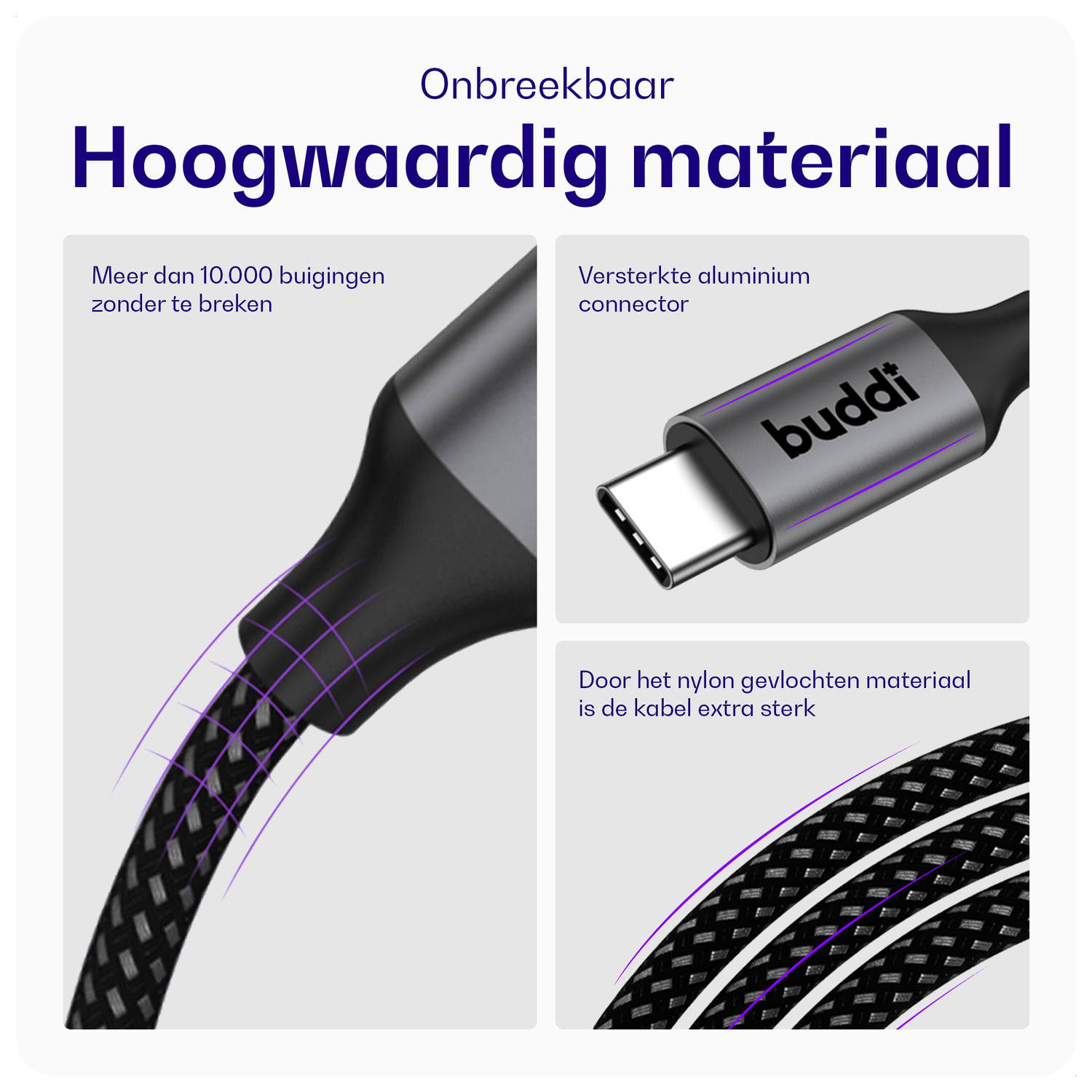 Buddi Flex USB-C naar Micro-USB Kabel 12W Fast Charge 30cm Zwart afbeelding 4