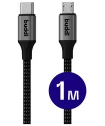 Buddi Flex USB-C naar Micro-USB Kabel 12W Fast Charge 1M Zwart afbeelding