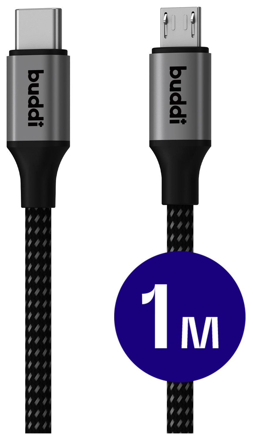 Buddi Flex USB-C naar Micro-USB Kabel 12W Fast Charge 1M Zwart afbeelding 1