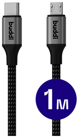 Buddi Flex USB-C naar Micro-USB Kabel 12W Fast Charge 1M Zwart