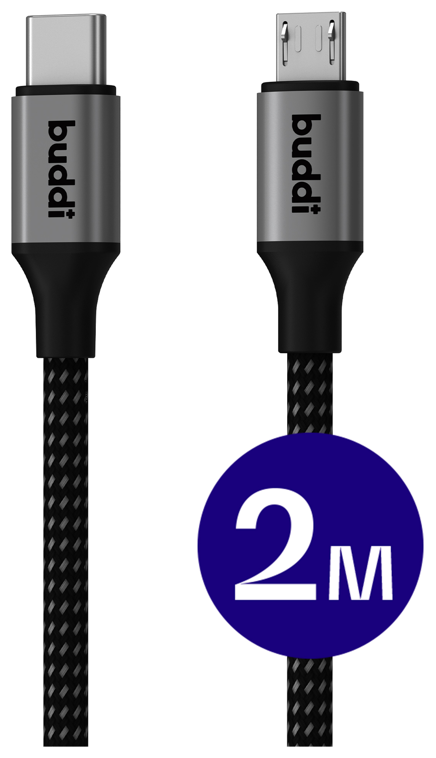 Buddi Flex USB-C naar Micro-USB Kabel 12W Fast Charge 2M Zwart afbeelding 1