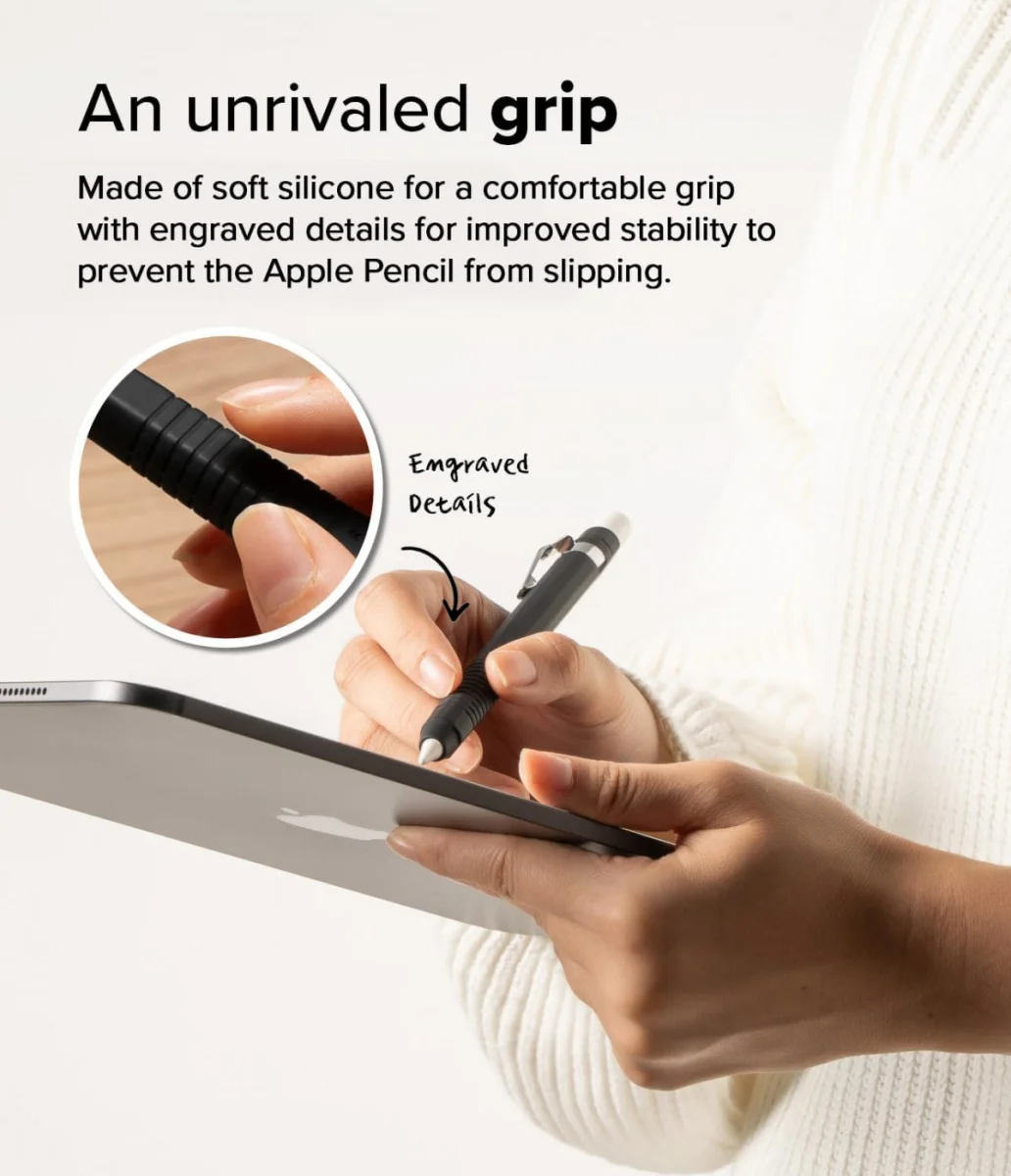 Ringke Silicone Drafting Pencil Case - Apple Pencil Generatie 2 / Pro Grip Zwart afbeelding 6