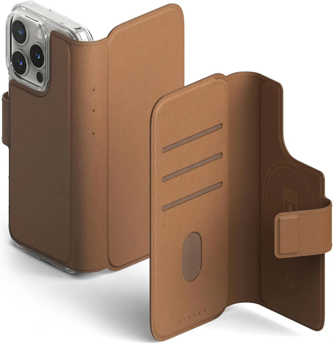 Ringke Apple iPhone 16 / 16 Pro Hoesje Folio Wallet Magnetisch Bruin afbeelding 1