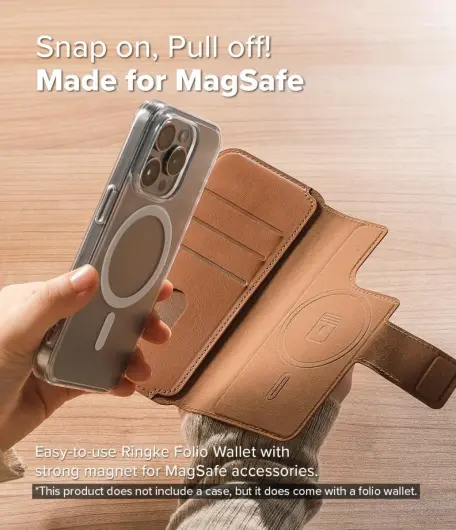 Ringke Apple iPhone 16 / 16 Pro Hoesje Folio Wallet Magnetisch Bruin afbeelding 2