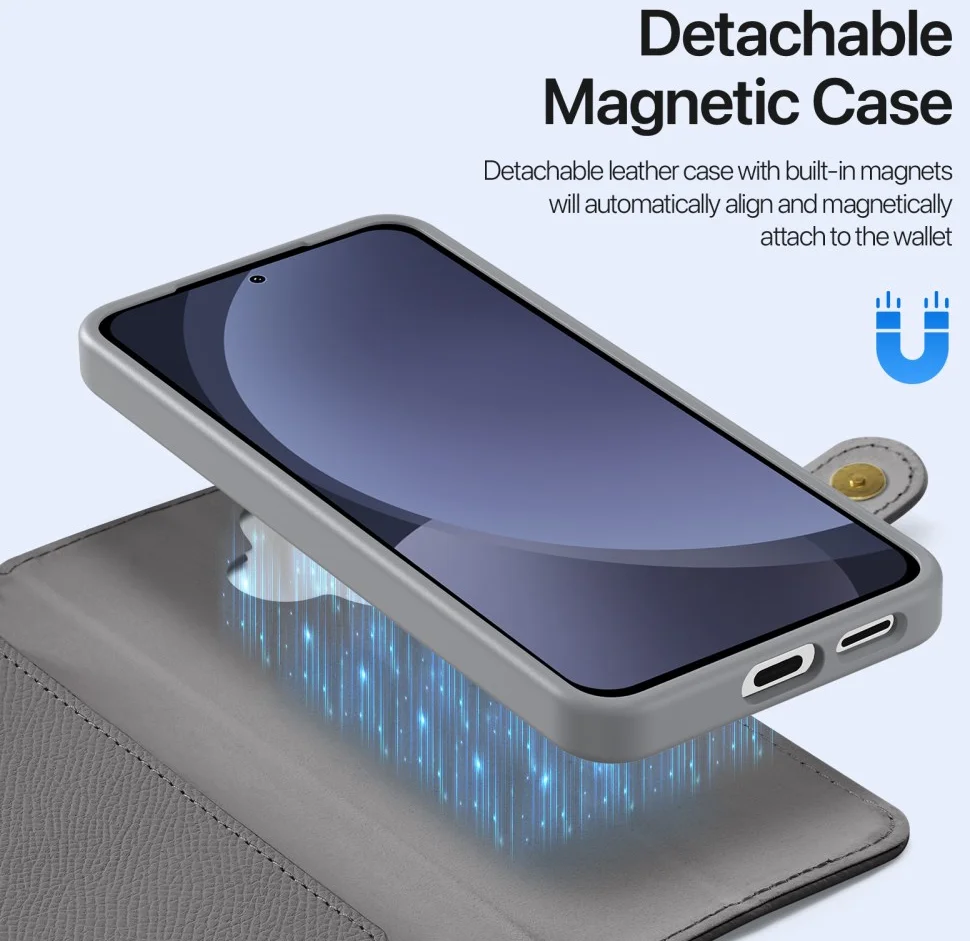 Dux Ducis Lawa Samsung Galaxy S25 Hoesje 2-in-1 Wallet Book Case MagSafe Grijs afbeelding 5
