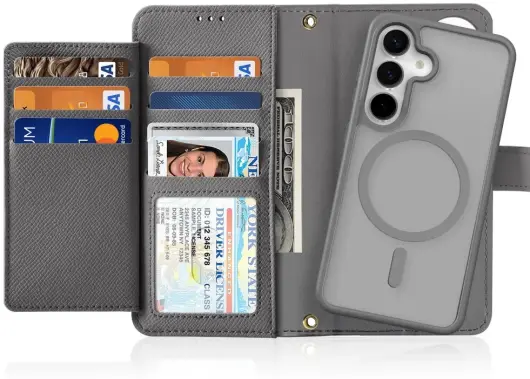 Dux Ducis Lawa Samsung Galaxy S25 Hoesje 2-in-1 Wallet Book Case MagSafe Grijs afbeelding 1