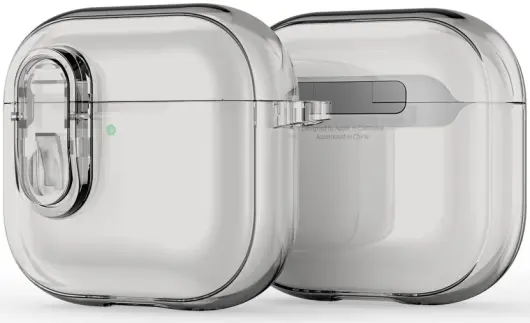 Dux Ducis PECL AirPods 4 Hoesje met Aluminum Haak Transparant Grijs afbeelding 1