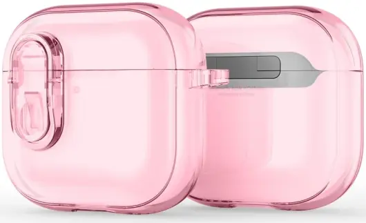 Dux Ducis PECL AirPods 4 Hoesje met Aluminum Haak Transparant Roze afbeelding 1