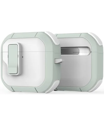 Dux Ducis PECP AirPods 4 Hoesje met Aluminum Haak Wit Groen Hoesjes