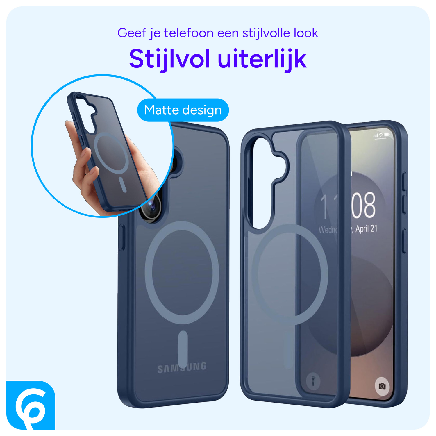 Samsung Galaxy S25 Hoesje met MagSafe / Qi2 Back Cover Matte Donkerblauw afbeelding 5